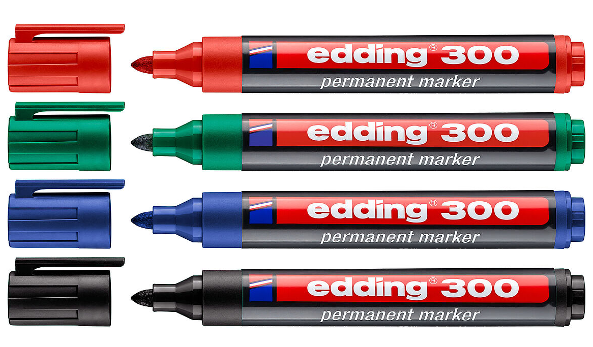 edding 300 permanent marker - black - 1 pen - round tip 1.5-3 mm -  waterproof, quick-drying, smear-proof pens - for cardboard, plastic, glass,  wood