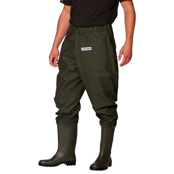Pantalon de pêche avec bottes de pluie PVC vert olive foncé Ocean - achat  en ligne