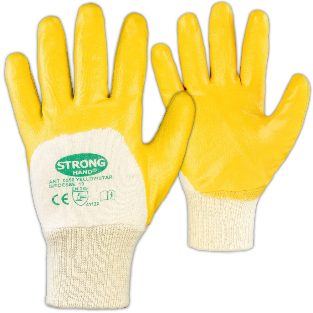 Stronghand 0550 Yellowstar Nitrilbeschichtete Baumwollhandschuhe EN388  online kaufen