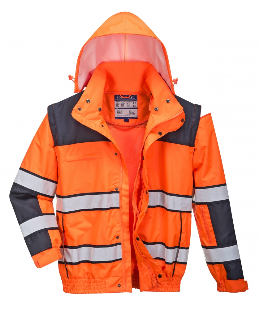 pics/Portwest/Jacken/portwest-c466-4-in-1-high-visibility-pilot-jacket-waistcoat-orange-navy-front-2.jpg