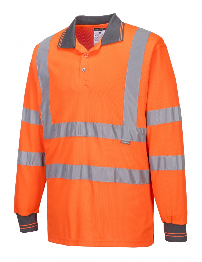 Leuchtorange Warnschutz-Langarm-Poloshirt Arbeitskleidung UV 50 