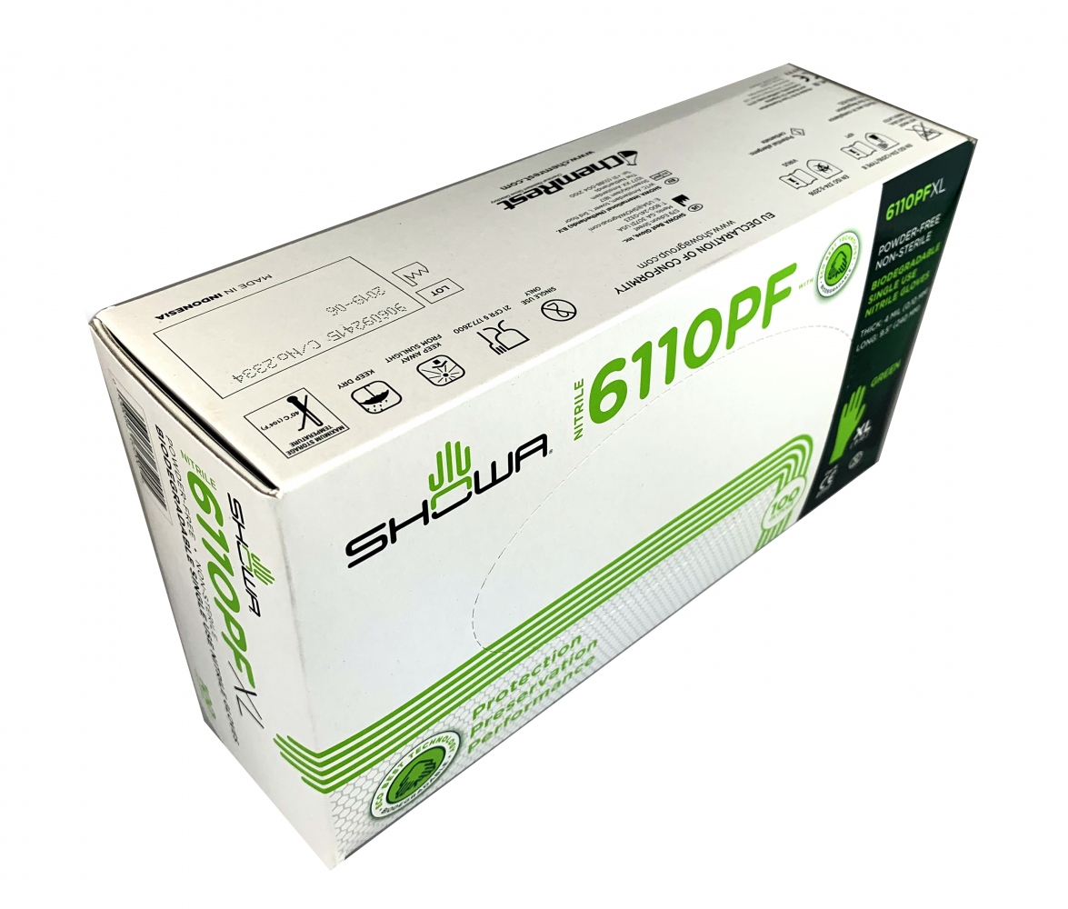 Showa 6110PF Biodegradable Disposable Powder Free Nitrile Glove Medium 1 Box 