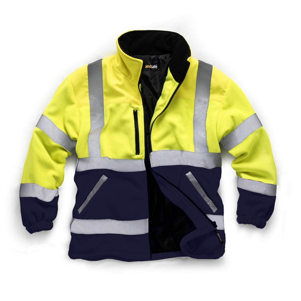 Mens Premium Safety Hi Vis Viz Visibility Lined Work Fleece Jacket